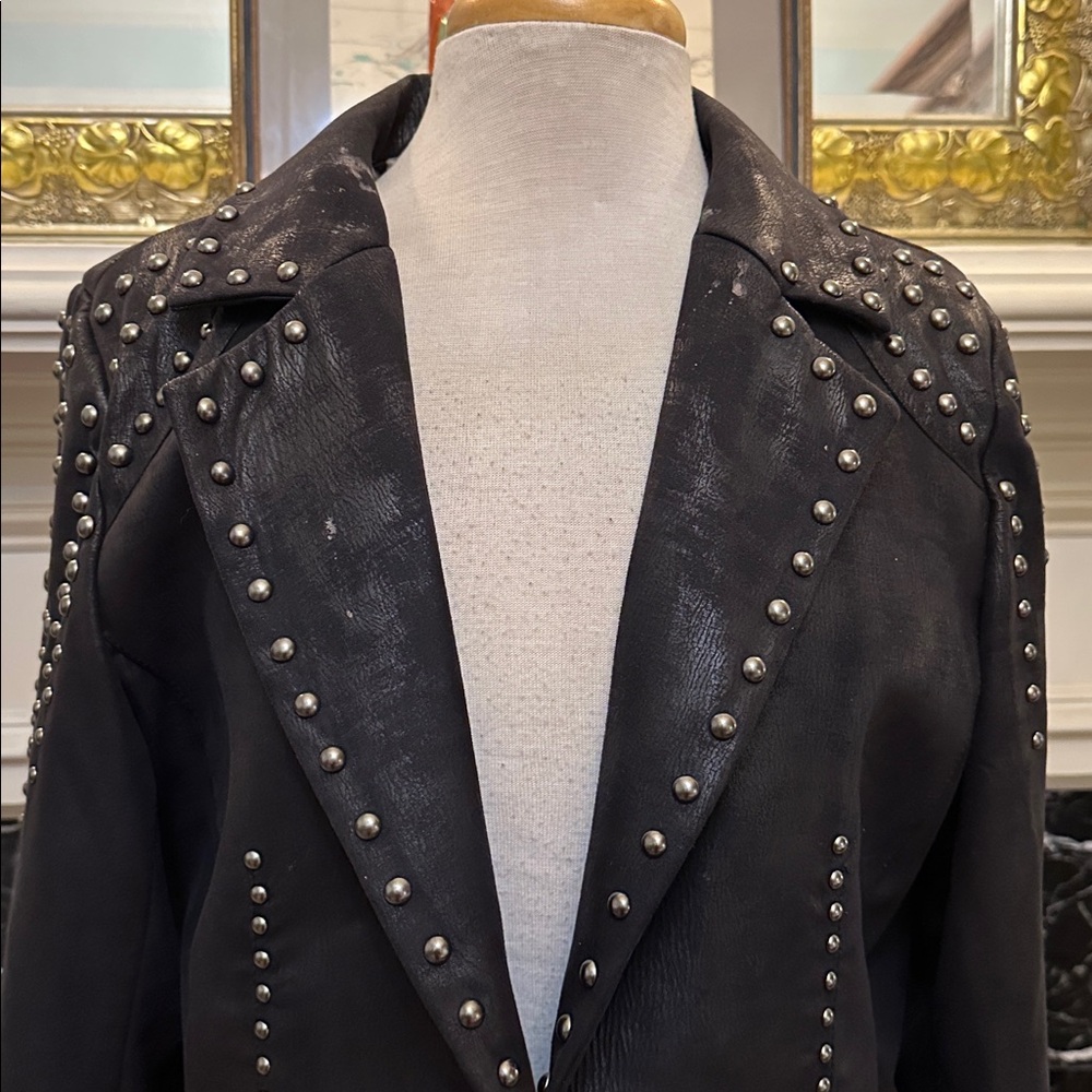 “Reba” Studded Black Leatherette Women's Jacket - Picture 2 of 7